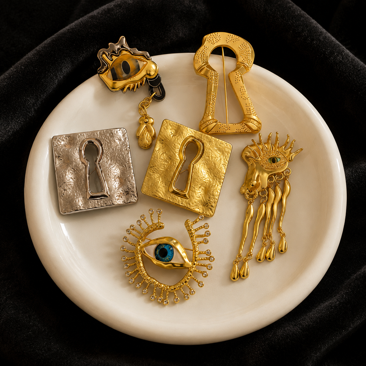 UXORA Oracle Eye Statement Brooch Surrealist Gold Jewelry