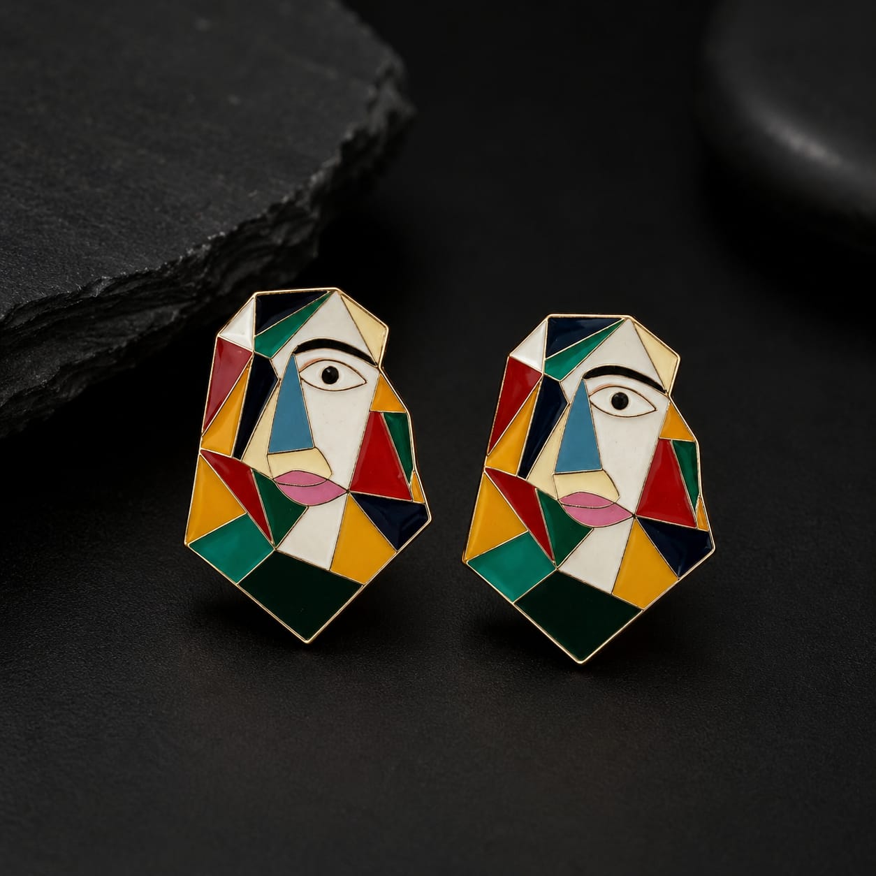 Artistic Geometric Abstract Face Earrings.