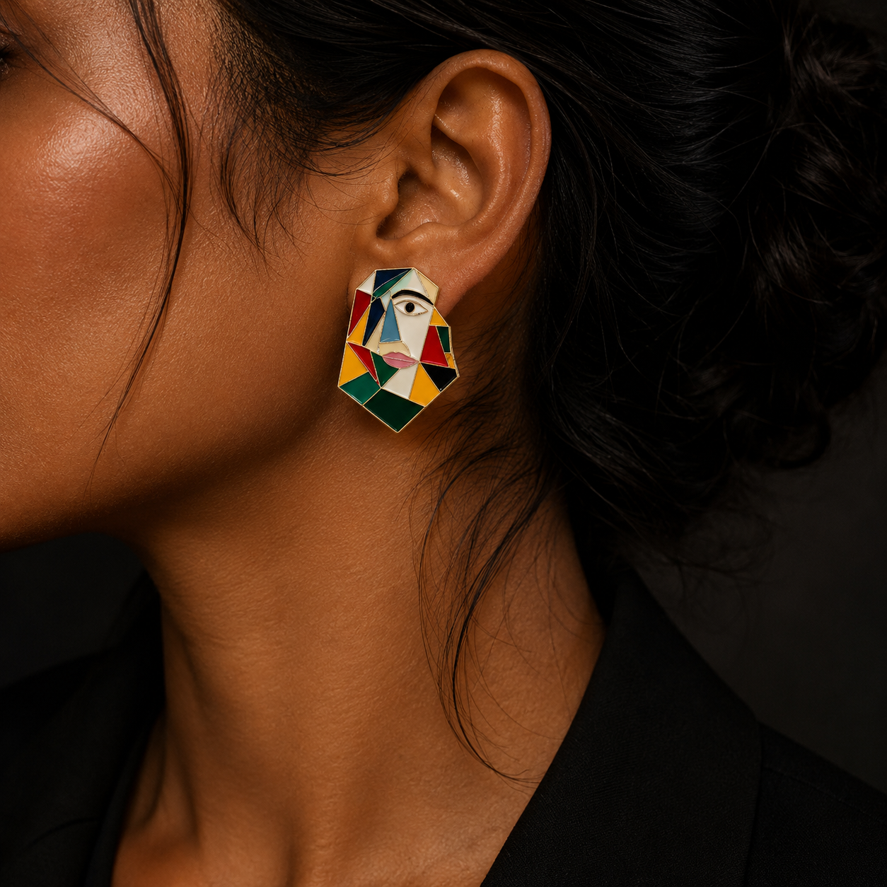 Artistic Geometric Abstract Face Earrings.