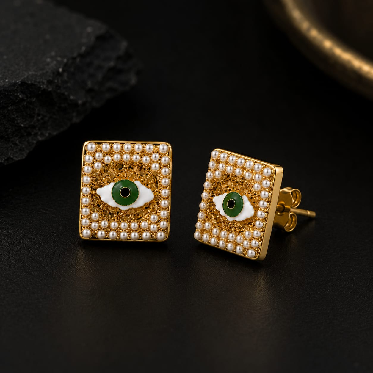 Emerald Evil Eye Studs